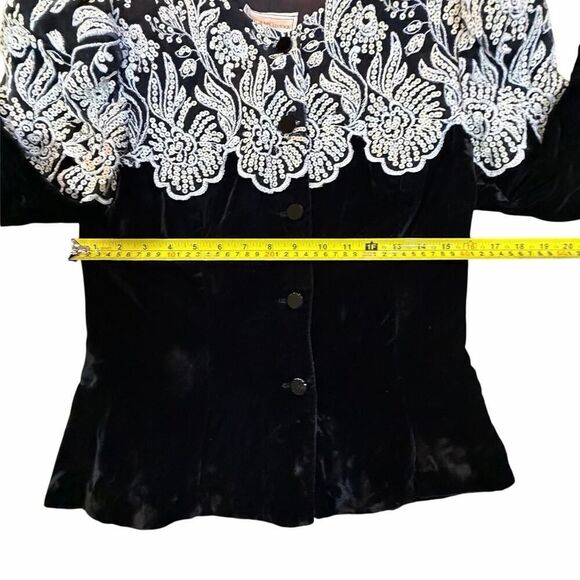VTG Jessica McClintock Black Velvet Sequin Victorian Goth Glam Bolero Jacket S - Picture 10 of 16